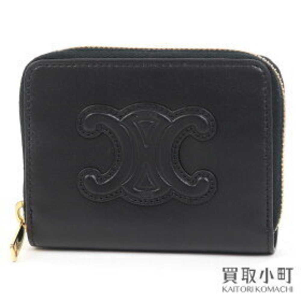 Celine Compact Zip Wallet Cuir Triomphe smooth calfskin black round